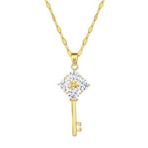 18K Gold Plated Women's Key Pendant Necklace Cubic Zirconia Waterproof Jewelry